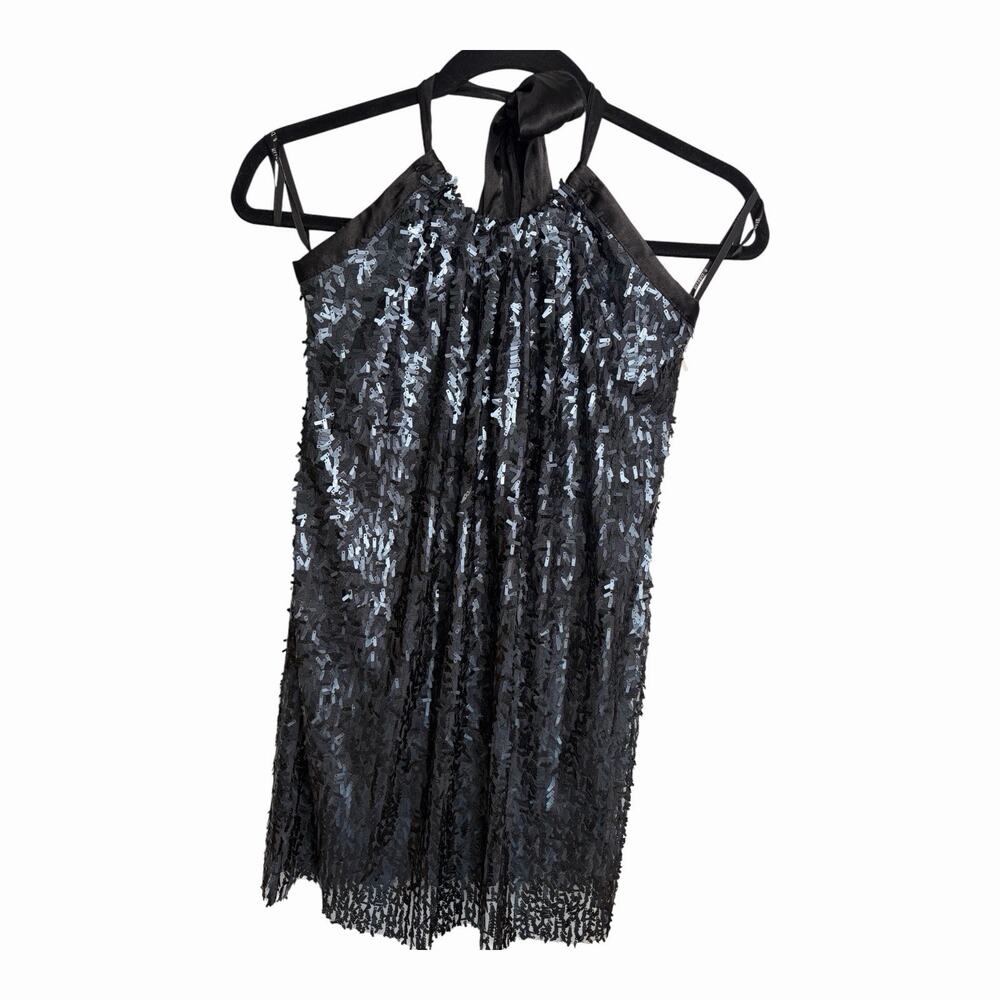 B Darlin Black Sequin Halter Dress Size 7/8 Sleeveless Mini Cocktail Juniors fit
